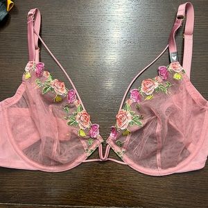 36DD Pink Detailed Sheer Bra